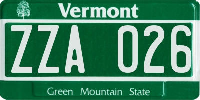 VT license plate ZZA026