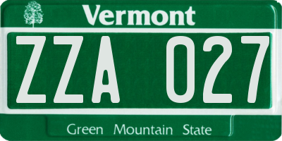 VT license plate ZZA027