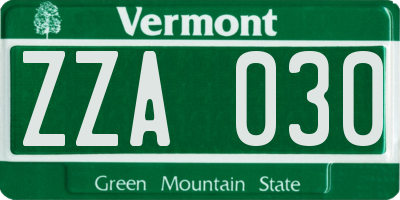 VT license plate ZZA030