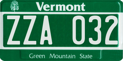 VT license plate ZZA032
