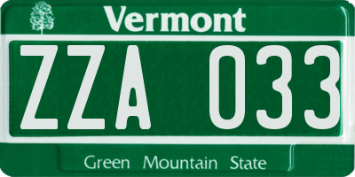 VT license plate ZZA033