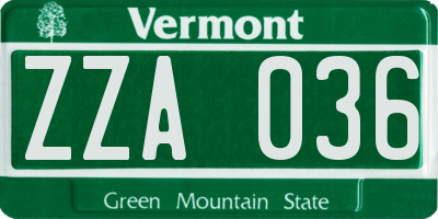 VT license plate ZZA036