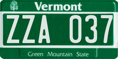 VT license plate ZZA037