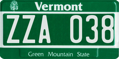 VT license plate ZZA038