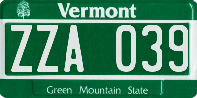 VT license plate ZZA039