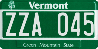VT license plate ZZA045