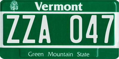 VT license plate ZZA047