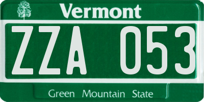VT license plate ZZA053