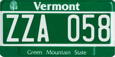 VT license plate ZZA058