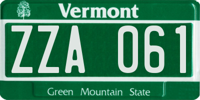 VT license plate ZZA061