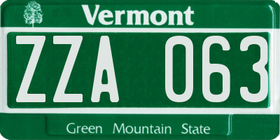 VT license plate ZZA063