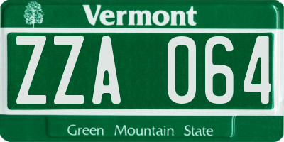 VT license plate ZZA064
