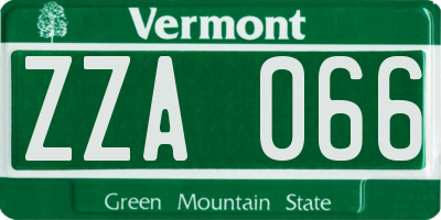 VT license plate ZZA066