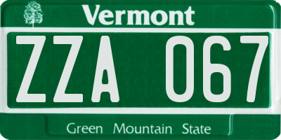 VT license plate ZZA067