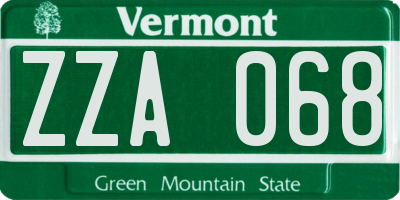 VT license plate ZZA068