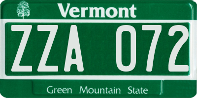 VT license plate ZZA072