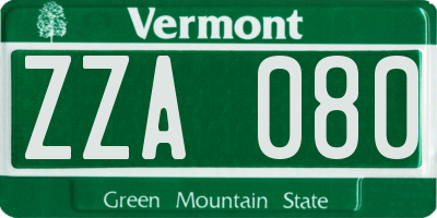 VT license plate ZZA080