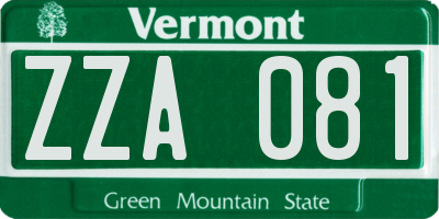 VT license plate ZZA081