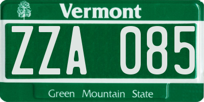 VT license plate ZZA085