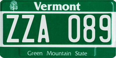 VT license plate ZZA089