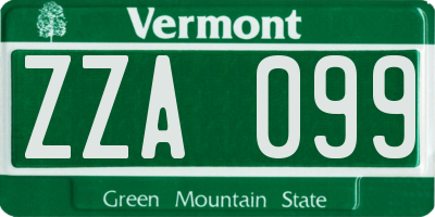 VT license plate ZZA099