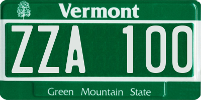 VT license plate ZZA100