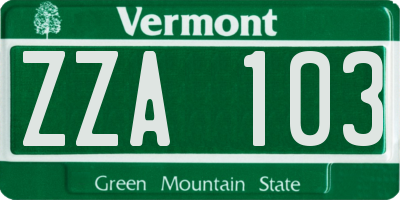 VT license plate ZZA103