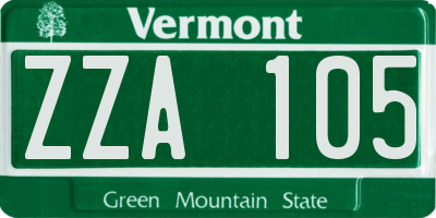 VT license plate ZZA105