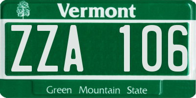 VT license plate ZZA106