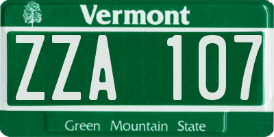 VT license plate ZZA107
