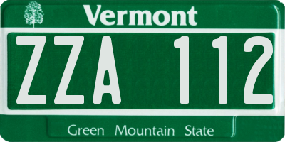 VT license plate ZZA112