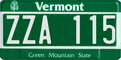 VT license plate ZZA115