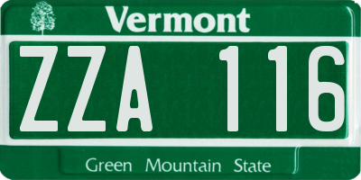 VT license plate ZZA116