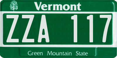 VT license plate ZZA117