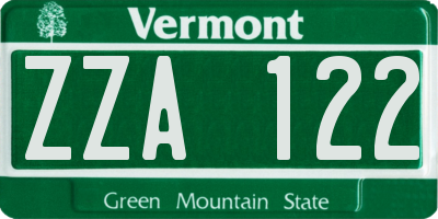 VT license plate ZZA122