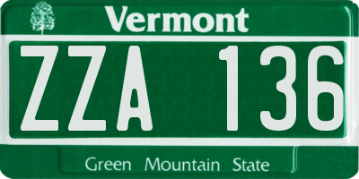 VT license plate ZZA136