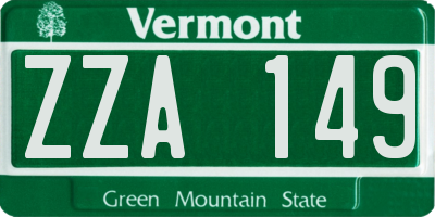 VT license plate ZZA149