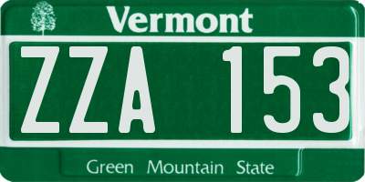 VT license plate ZZA153