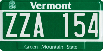 VT license plate ZZA154