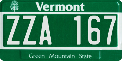 VT license plate ZZA167