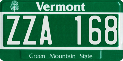 VT license plate ZZA168