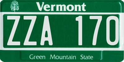 VT license plate ZZA170