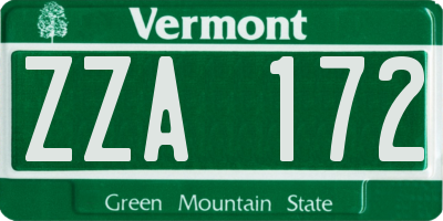 VT license plate ZZA172