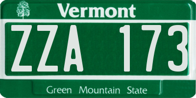 VT license plate ZZA173