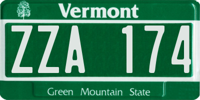 VT license plate ZZA174