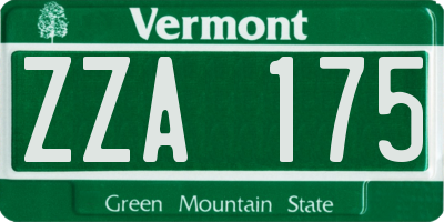 VT license plate ZZA175