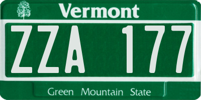 VT license plate ZZA177