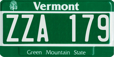 VT license plate ZZA179