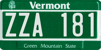 VT license plate ZZA181