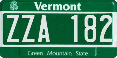 VT license plate ZZA182